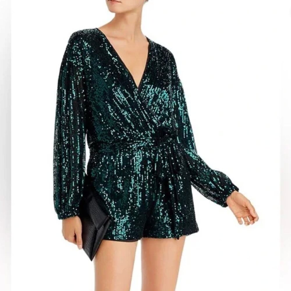AQUA Sequined Crossover Romper XS